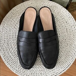 ZARA Black Leather Loafer Slides